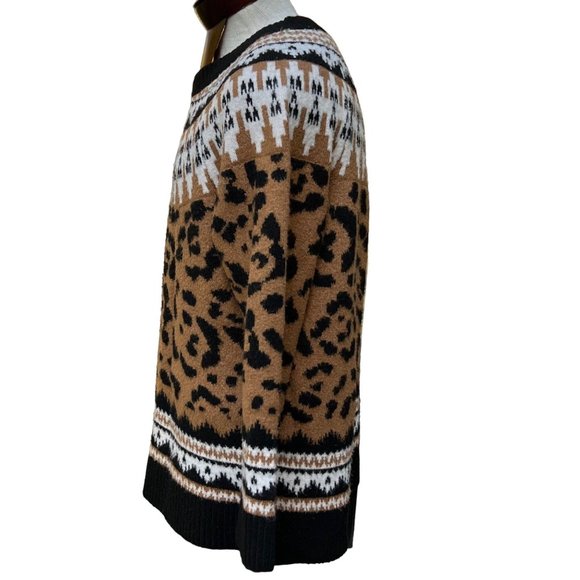 Torrid Womens Leopard Fair Isle Scandanavian Nordic Sweater Black Brown Size 1 - Picture 3 of 11